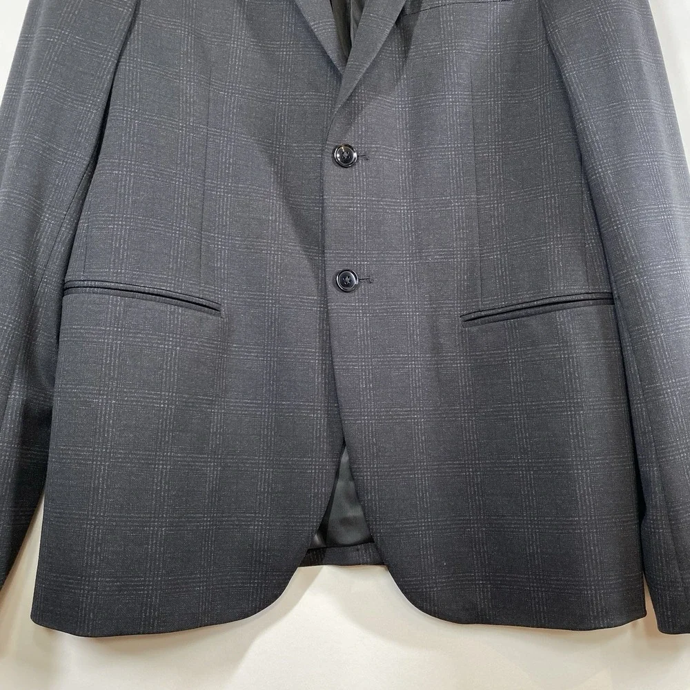 Zara Mens Gray Plaid Check Sport Coat Suit Blazer Jacket Size 40 Two Button